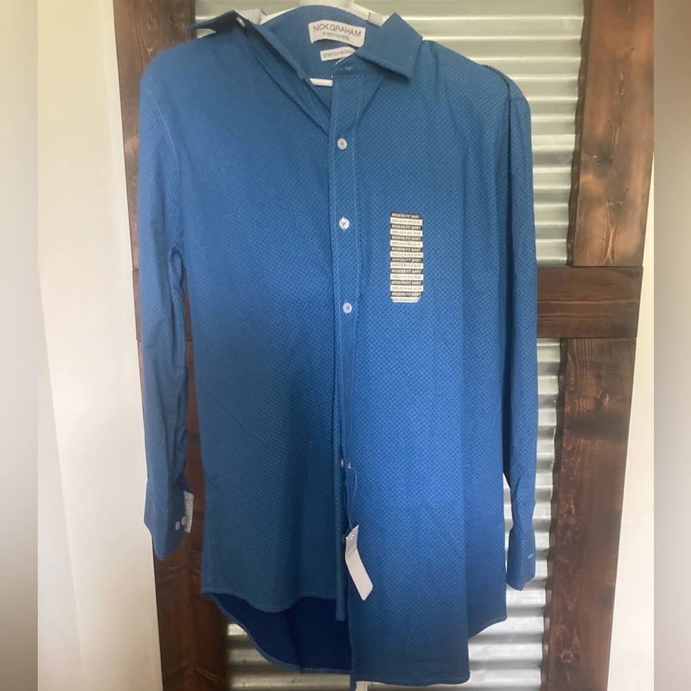 Nick graham stretch modern fit Royal Blue Long-Sleeve Dress Shirt size Large
